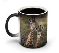 GHENBLT Two Giraffes Magic Color Changing Mug 11 Oz Reveals Surprise Design with Hot Coffee Heat Sensitive Black Ceramic Cup Fun Novelty Gift for Christmas Birthday Office for Men Women