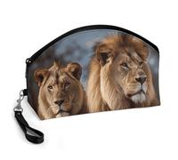 GHENBLT Two Lions Cosmetic Bag for Women Makeup Organizer with Wide Opening & Handle Waterproof PU Leather Zipper Pouch Portable Toiletry Bag for Skincare Brush Travel Essentials