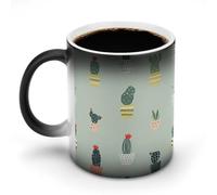 GHENBLT Various Cactus Patterns Magic Color Changing Mug 11 Oz Reveals Surprise Design with Hot Coffee Heat Sensitive Black Ceramic Cup Fun Novelty Gift for Christmas Birthday Office for Men Women