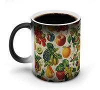 GHENBLT Various Fruit Magic Color Changing Mug 11 Oz Reveals Surprise Design with Hot Coffee Heat Sensitive Black Ceramic Cup Fun Novelty Gift for Christmas Birthday Office for Men Women