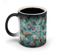 GHENBLT Various Shell Patterns Magic Color Changing Mug 11 Oz Reveals Surprise Design with Hot Coffee Heat Sensitive Black Ceramic Cup Fun Novelty Gift for Christmas Birthday Office for Men Women