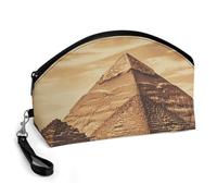 GHENBLT Vintage Great Egyptian Pyramid Cosmetic Bag for Women Makeup Organizer with Wide Opening & Handle Waterproof PU Leather Zipper Pouch Portable Toiletry Bag for Skincare Brush Travel Essentials