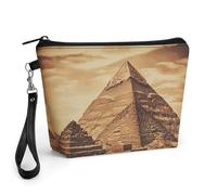 GHENBLT Vintage Great Egyptian Pyramid Cosmetic Bag for Women Makeup Organizer with Wide Opening & Handle Waterproof PU Leather Zipper Pouch Portable Toiletry Bag for Skincare Brush Travel Essentials