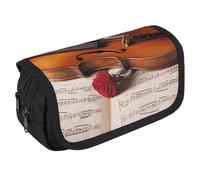 GHENBLT Violin Sheet Music Pencil Case Organizer Large Capacity Cute Pen Pouch with 3 Compartment Office Stationery Large Pencil Bags with Zipper Fabric Pen Bag for Adults Portable Makeup Bag (Black)