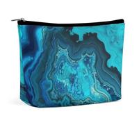 GHENBLT Waterproof Travel Makeup Bag Case Organizer, PU Leather Aqua Blue Turquoise Cosmetic Bags, Small Toiletry Case Cute, Portable Zipper Pouch for Women Men, Travel Accessories