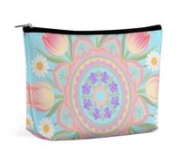 GHENBLT Waterproof Travel Makeup Bag Case Organizer, PU Leather Boho Mandala Flower Cosmetic Bags, Small Toiletry Case Cute, Portable Zipper Pouch for Women Men, Travel Accessories