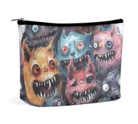GHENBLT Waterproof Travel Makeup Bag Case Organizer, PU Leather Circle of Cartoon Monsters Cosmetic Bags, Small Toiletry Case Cute, Portable Zipper Pouch for Women Men, Travel Accessories