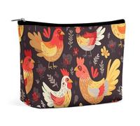 GHENBLT Waterproof Travel Makeup Bag Case Organizer, PU Leather Cute Rooster Chickens Cosmetic Bags, Small Toiletry Case Cute, Portable Zipper Pouch for Women Men, Travel Accessories