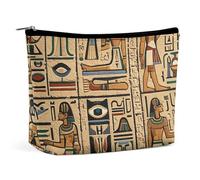 GHENBLT Waterproof Travel Makeup Bag Case Organizer, PU Leather Egyptian Hieroglyph Cosmetic Bags, Small Toiletry Case Cute, Portable Zipper Pouch for Women Men, Travel Accessories