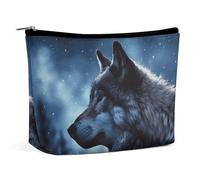 GHENBLT Waterproof Travel Makeup Bag Case Organizer, PU Leather Lonely Wolf Cosmetic Bags, Small Toiletry Case Cute, Portable Zipper Pouch for Women Men, Travel Accessories