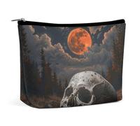 GHENBLT Waterproof Travel Makeup Bag Case Organizer, PU Leather Night And Skull Cosmetic Bags, Small Toiletry Case Cute, Portable Zipper Pouch for Women Men, Travel Accessories