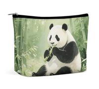 GHENBLT Waterproof Travel Makeup Bag Case Organizer, PU Leather Panda Eating Food Cosmetic Bags, Small Toiletry Case Cute, Portable Zipper Pouch for Women Men, Travel Accessories
