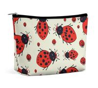 GHENBLT Waterproof Travel Makeup Bag Case Organizer, PU Leather Red Ladybug Cosmetic Bags, Small Toiletry Case Cute, Portable Zipper Pouch for Women Men, Travel Accessories