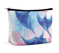 GHENBLT Waterproof Travel Makeup Bag Case Organizer, PU Leather Sea Animals Stingrays Cosmetic Bags, Small Toiletry Case Cute, Portable Zipper Pouch for Women Men, Travel Accessories