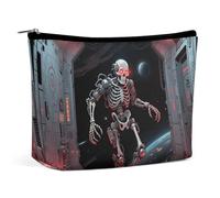 GHENBLT Waterproof Travel Makeup Bag Case Organizer, PU Leather Skull Cosmetic Bags, Small Toiletry Case Cute, Portable Zipper Pouch for Women Men, Travel Accessories