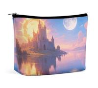 GHENBLT Waterproof Travel Makeup Bag Case Organizer, PU Leather Sun And Moon Cosmetic Bags, Small Toiletry Case Cute, Portable Zipper Pouch for Women Men, Travel Accessories