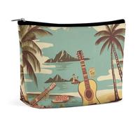 GHENBLT Waterproof Travel Makeup Bag Case Organizer, PU Leather Vintage Hawaii Cosmetic Bags, Small Toiletry Case Cute, Portable Zipper Pouch for Women Men, Travel Accessories