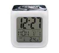 GHENBLT White Tiger Alarm Clocks LED Digital Clock with 7 Colors Changing 3" Cube Wake Up Clock with Temperature Snooze Silent Night Light Battery Operated Beside Lamp for Bedroom Decor