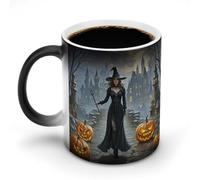 GHENBLT Witches Magic Color Changing Mug 11 Oz Reveals Surprise Design with Hot Coffee Heat Sensitive Black Ceramic Cup Fun Novelty Gift for Christmas Birthday Office for Men Women