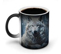 GHENBLT Wolf Sitting in The Snow Magic Color Changing Mug 11 Oz Reveals Surprise Design with Hot Coffee Heat Sensitive Black Ceramic Cup Fun Novelty Gift for Christmas Birthday Office for Men Women