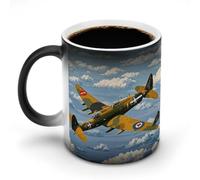 GHENBLT World War 2 Aircraft Magic Color Changing Mug 11 Oz Reveals Surprise Design with Hot Coffee Heat Sensitive Black Ceramic Cup Fun Novelty Gift for Christmas Birthday Office for Men Women