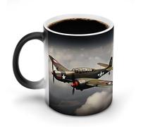GHENBLT World War 2 Aircraft Magic Color Changing Mug 11 Oz Reveals Surprise Design with Hot Coffee Heat Sensitive Black Ceramic Cup Fun Novelty Gift for Christmas Birthday Office for Men Women