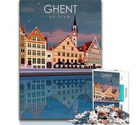 Ghent Belgium Travel Art 1000 Piece Jigsaw Puzzles for Teenagers,Learning Educational Toys Family Games Unique Birthday And Gifts 38x26cm