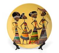 GHEPSDW Bone China Decorative Plate,Ceramic Decorative Plates with Display Stand,Ceramic Ornaments for Wall Hanging Decoration for Home Office Decor Creative African Culture Printed