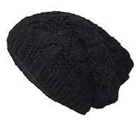 Gheri Cable Knit Winter Fleece Lined Slouch Beanie Wool Rasta Hat Black