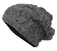 Gheri Cable Knit Winter Fleece Lined Slouch Beanie Wool Rasta Hat Grey