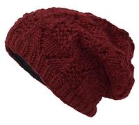 Gheri Cable Knit Winter Fleece Lined Slouch Beanie Wool Rasta Hat Maroon