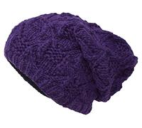 Gheri Cable Knit Winter Fleece Lined Slouch Beanie Wool Rasta Hat Purple