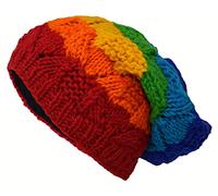 Gheri Cable Knit Winter Fleece Lined Slouch Beanie Wool Rasta Hat Rainbow Stripe