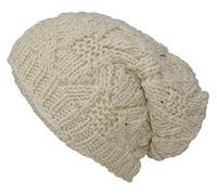Gheri Cable Knit Winter Fleece Lined Slouch Beanie Wool Rasta Hat White