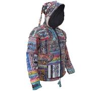 Gheri Cotton Fleece Lined Patchwork Elf Pixie Nepalese Festival Hood Jacket Small
