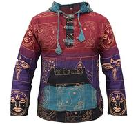 Gheri Cotton Ying Yang Printed Hippie Multicolor Kangaroo Pocket Pull On Hoodie A Medium