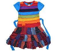Gheri Girls Multicolor Tie Back Rainbow Stripe Kids Patchwork Skirt Flower Dress 7-8 Years