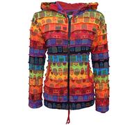 Gheri Ladies Owl Printed Patchwork Pixie Hoody Rainbow Multicolor Jacket Large/X-Large