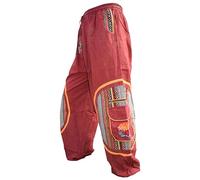 Gheri Mens Aztec Pocket Loose Fit Mushroom Embroidery Parachute Cargo Bohemian Pants Maroon S/M