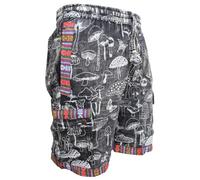 Gheri Mens Bohemian Mushroom Butterfly Print Rustic Colorful Trim Stonewashed Cargo Shorts Black Large