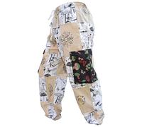 Gheri Mens Butterfly Mushroom Print Patchwork Cotton Cargo Genie Yoga Pants White Medium