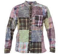 Gheri Men's Check Patchwork Winter Collarless Grandad Hippie Shirt X-Large Multicoloured