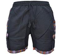 Gheri Mens Cotton Edge Nepalese Shorts Hippie Boho Half Pants Black Large