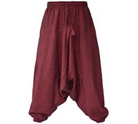Gheri Men's Cotton Hemp Harem Aladdin Genie Wide Crotch Ninja Pants Trousers Maroon LXL