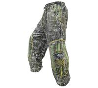 Gheri Mens Cotton Stone Washed Mushroom Print Chakra Embroidery Ali Baba Baggy Trousers Green SM