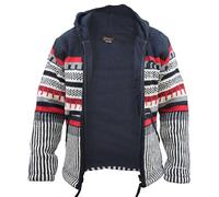 Gheri Mens Handknitted Fair Isle Fleece Lined Woolly Handmade Thick Hooded Festival Jacket Medium
