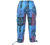 Gheri Mens Hemp Cotton Tribal Patchwork Gecko Print Aztec Symbols Loose Straight Trouser Pants X-Large