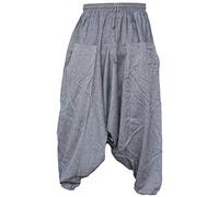 Gheri Men's Light Cotton Drop Crotch Ninja Aladdin Genie Harem Trousers Light Grey SM