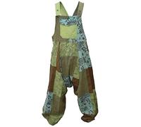 Gheri Mens Loose Fit Patchwork Printed Cotton Harem Dungarees Green Mix X-Large