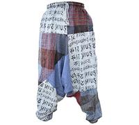 Gheri Men's Multicolored Patchwork Elastic Waist Harem Genie Pants Trousers Kathmandu Print Patch Small/Medium